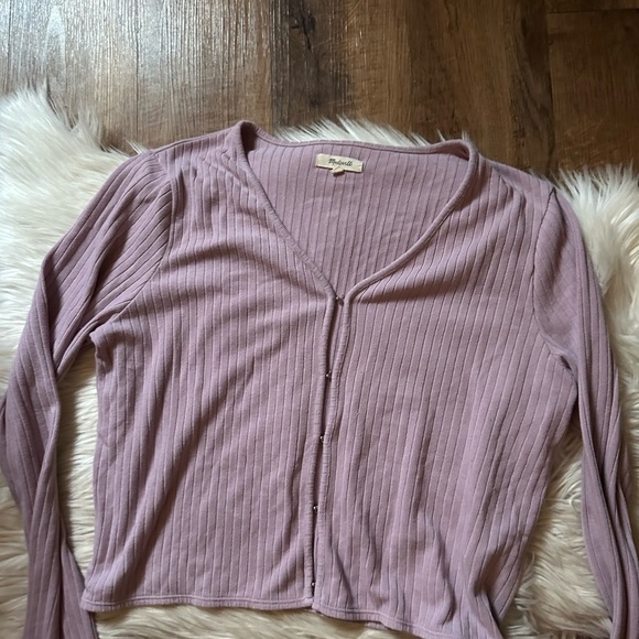 MADEWELL Ribbed Crop Cardigan In Provence Grape - Picture 7 of 8